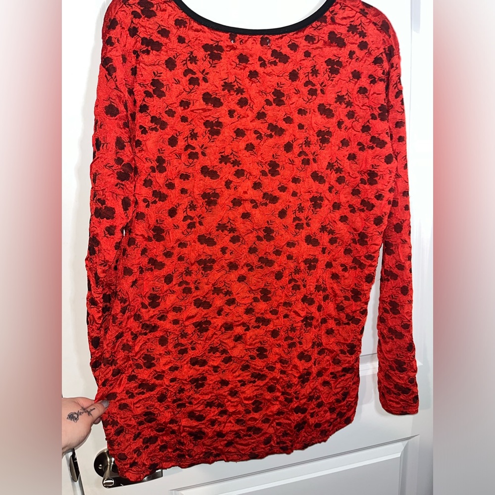 NWT Buccho Fallaci Plus Size Women’s Top Scrunch Rose Red/Black Long Sleeve 2XL - Picture 5 of 14